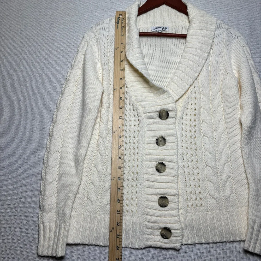 St Johns Bay Cream Cable Knit Shawl Collar Cardigan Sweater‎ PS